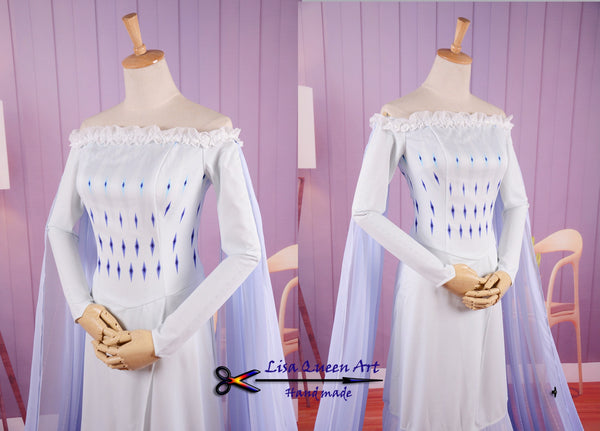 Halloween Elsa White Dress Frozen 2 Princess Elsa Cosplay Costume