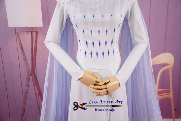 Halloween Elsa White Dress Frozen 2 Princess Elsa Cosplay Costume