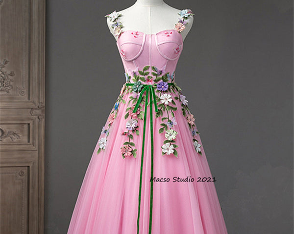 Flower fairy pink Princess Prom Dress Women Wedding Dress Prom Dress Party Dress Graduation Dress Birthday Gown