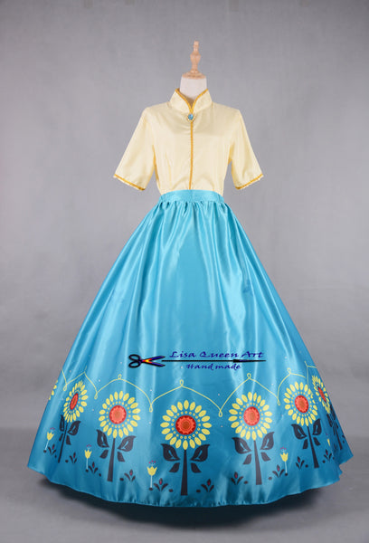 Princess Anna Printed Sunflower Suits Frozen 2 Anna Queen Cosplay Costume