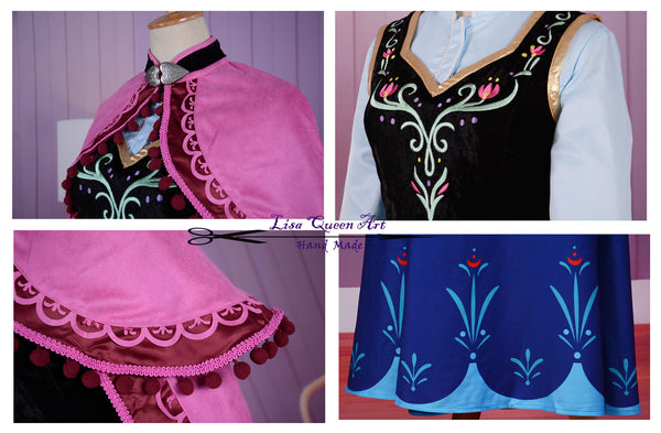 Costume Cosplay Adult birthday outfit Frozen Anna dress Anna Embroidered