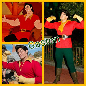 Gaston Costume Cosplay Outfits Red Shirt Pants Belts and Gloves