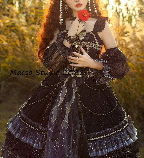 Gorgeous star Gothic black Lolita short dress Vintage lolita Dress Graduation Prom Dress Birthday Gown Adult Ceremony Dress Prom Party Dress