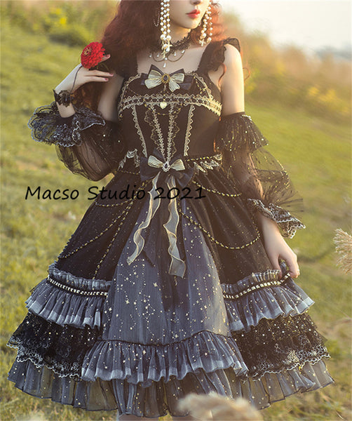 Gorgeous star Gothic black Lolita short dress Vintage lolita Dress Graduation Prom Dress Birthday Gown Adult Ceremony Dress Prom Party Dress