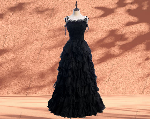 CUSTOM Gothic black Spaghetti Strap gown Prom Dress Women Wedding Dress Evening Prom Party Dress Graduation Dress Birthday Gown