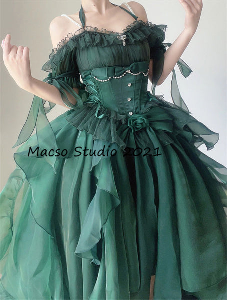 Green dress Lolita Prom Dress Vintage flower lolita Dress Prom Dress Graduation Dress Birthday Gown Adult Ceremony Dress Prom Party Dress