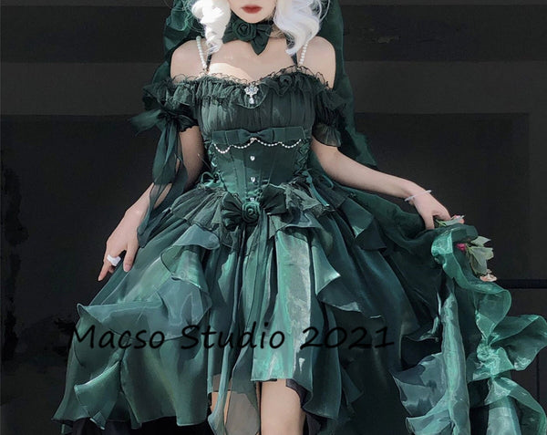 Green dress Lolita Prom Dress Vintage flower lolita Dress Prom Dress Graduation Dress Birthday Gown Adult Ceremony Dress Prom Party Dress