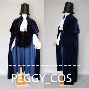 Halloween Vampire Cosplay Cloak Gothic Cosplay Cape Made Of Fleece Dark Blue Cape And Black Cape With Top Hat Clothing Accessories