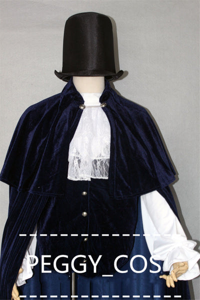 Halloween Vampire Cosplay Cloak Gothic Cosplay Cape Made Of Fleece Dark Blue Cape And Black Cape With Top Hat Clothing Accessories
