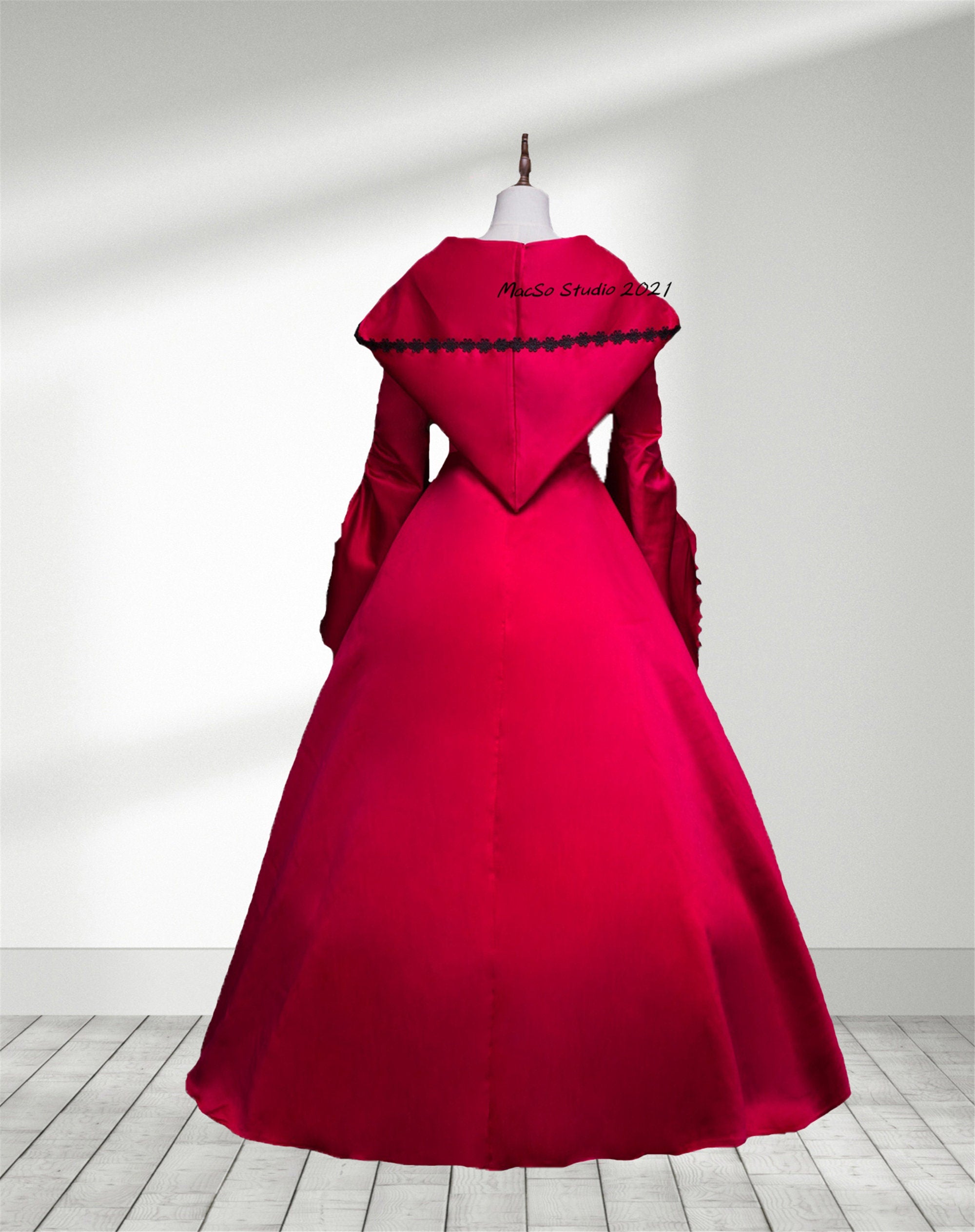 Halloween witch dress with hat burgundy Gothic Vampire dress Vintage M –  Mermaidcosplay