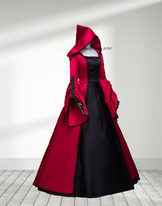 Halloween witch dress with hat burgundy Gothic Vampire dress Vintage Medieval costume dress Court Gown women Cosplay Dress Girl Halloween