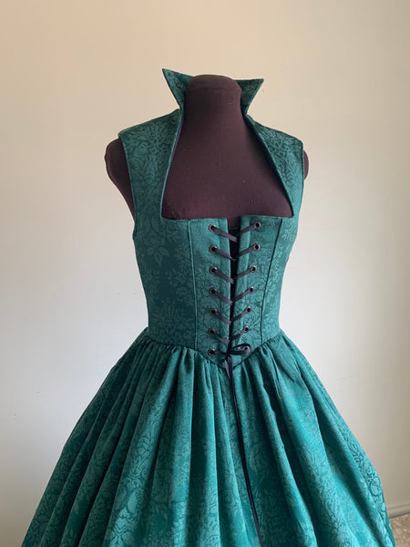 Hunter Green Damask Irish Renaissance Over Gown Dress
