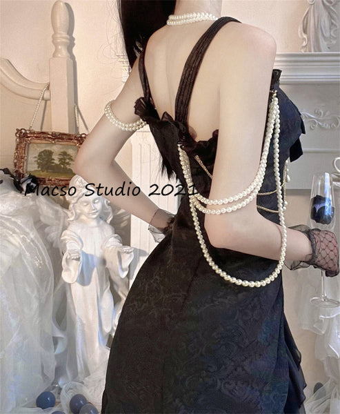 Lolita Gorgeous Black mermaid dress Vintage lolita Dress Graduation Prom Dress Birthday Gown Adult Ceremony Dress Prom Party Dress