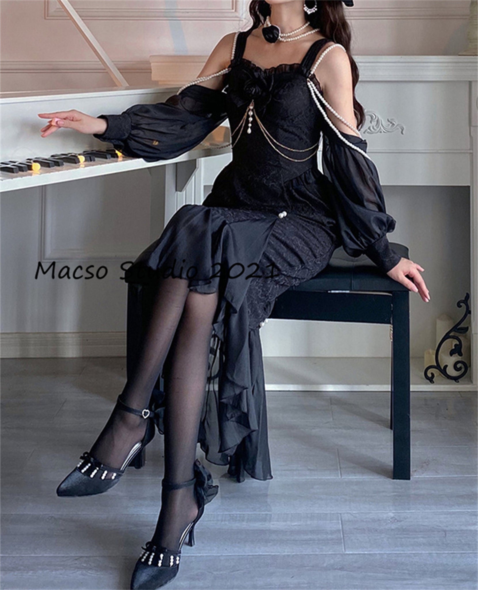 Lolita Gorgeous Black mermaid dress Vintage lolita Dress Graduation Prom Dress Birthday Gown Adult Ceremony Dress Prom Party Dress
