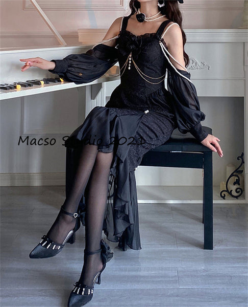 Lolita Gorgeous Black mermaid dress Vintage lolita Dress Graduation Prom Dress Birthday Gown Adult Ceremony Dress Prom Party Dress