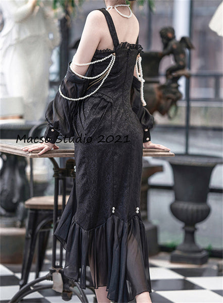 Lolita Gorgeous Black mermaid dress Vintage lolita Dress Graduation Prom Dress Birthday Gown Adult Ceremony Dress Prom Party Dress