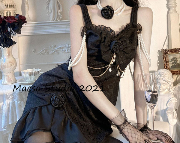 Lolita Gorgeous Black mermaid dress Vintage lolita Dress Graduation Prom Dress Birthday Gown Adult Ceremony Dress Prom Party Dress