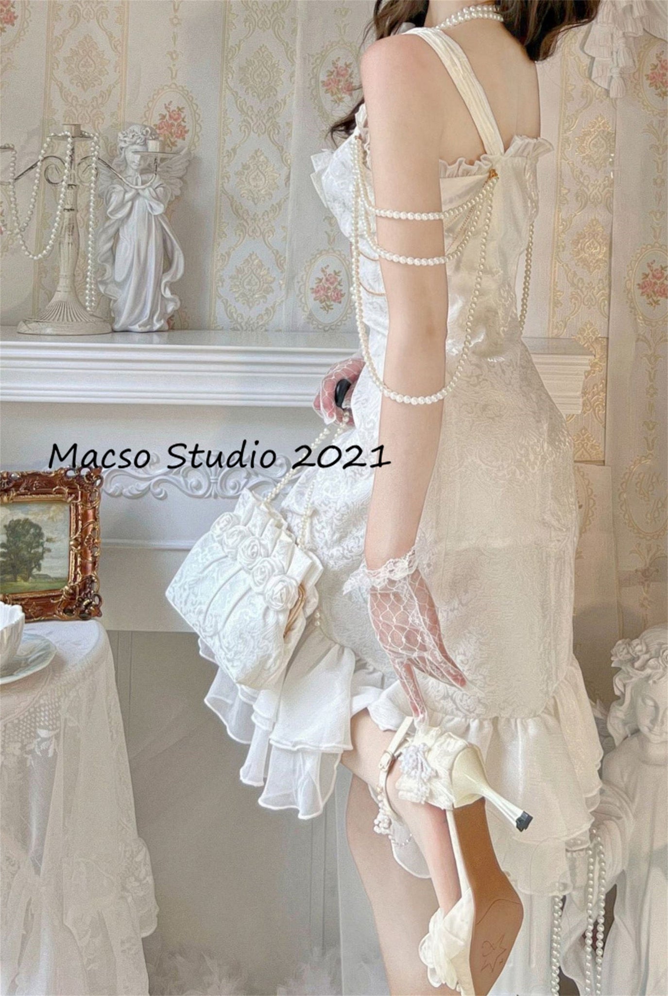 Lolita Gorgeous white mermaid dress Vintage lolita Dress Graduation Prom Dress Birthday Gown Adult Ceremony Dress Prom Party Dress