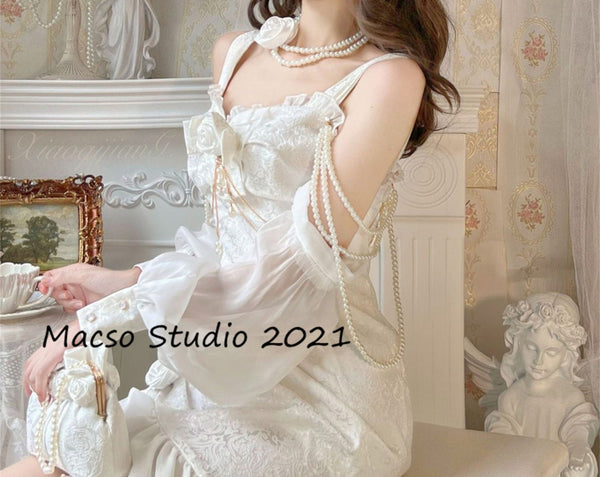 Lolita Gorgeous white mermaid dress Vintage lolita Dress Graduation Prom Dress Birthday Gown Adult Ceremony Dress Prom Party Dress