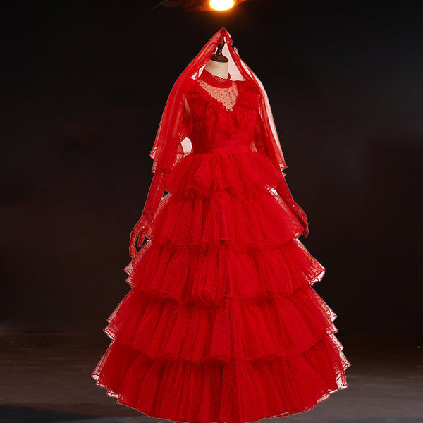 Cosplay Costume Lydia Red Wedding Dress Movie Beetlejuice Lydia Deetz