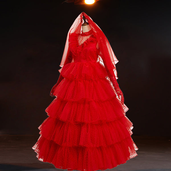 Cosplay Costume Lydia Red Wedding Dress Movie Beetlejuice Lydia Deetz