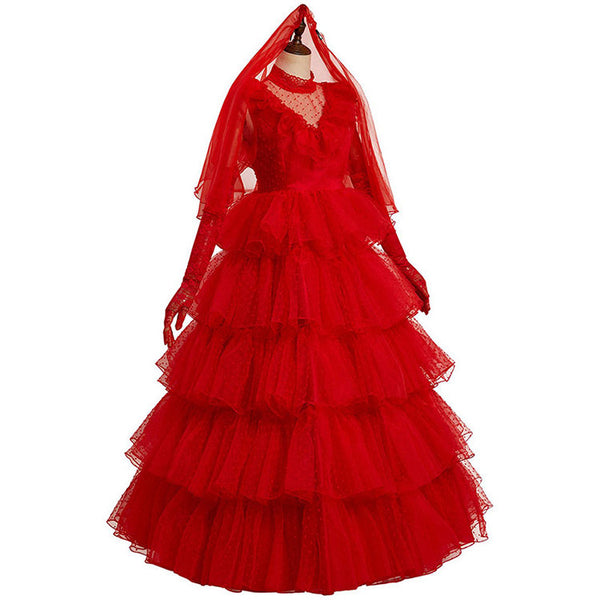 Cosplay Costume Lydia Red Wedding Dress Movie Beetlejuice Lydia Deetz