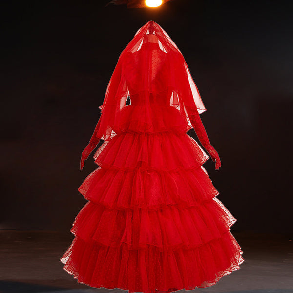 Cosplay Costume Lydia Red Wedding Dress Movie Beetlejuice Lydia Deetz