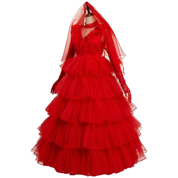 Cosplay Costume Lydia Red Wedding Dress Movie Beetlejuice Lydia Deetz