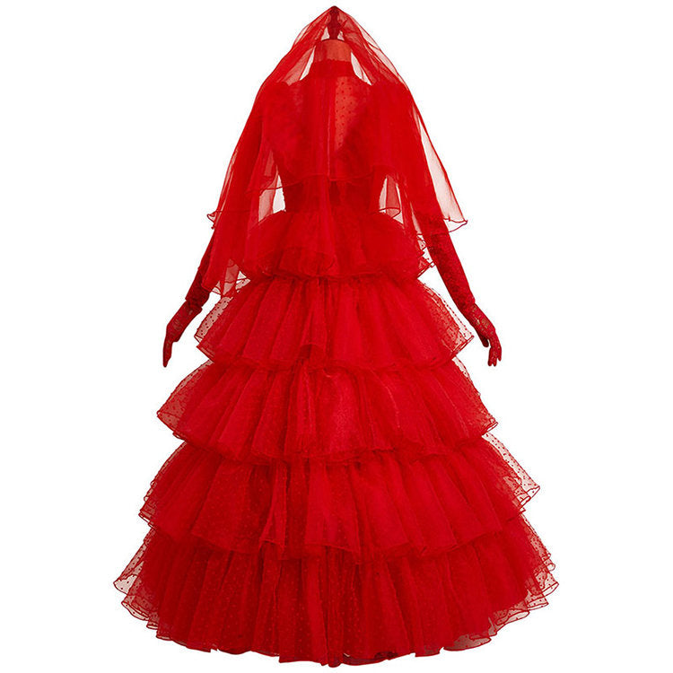 lydia red wedding dress 4PCS Women Deetz Costume Beetle Bride Dress S cut ruffled red dress designed to look exactly like the one from the movie When you want to exude