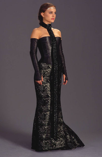 Padme Amidala Cosplay Costume Black Outfits Fireside Corset Gown Dinner Dress