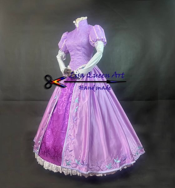 Tangled Rapunzel Embroidery dress Adult Customized Princess Tangled Rapunzel Cosplay Costume