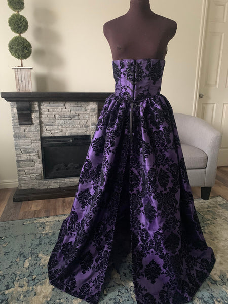 Purple Black Damask Taffeta  Dress