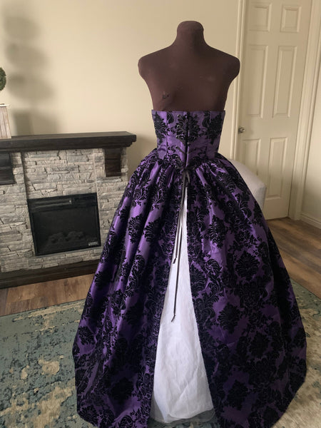 Purple Black Damask Taffeta  Dress