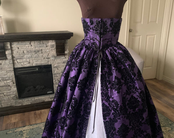 Purple Black Damask Taffeta  Dress