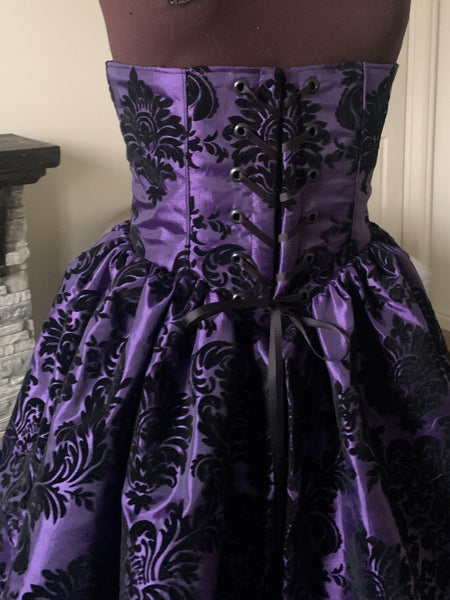 Purple Black Damask Taffeta  Dress