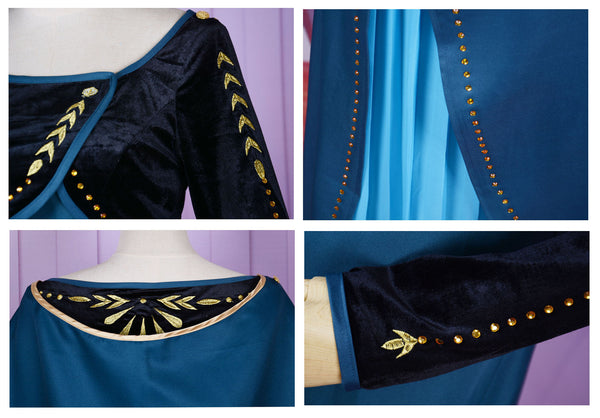 Moive Anna Embroidered Costume Queen Anna Princess Dress Frozen 2
