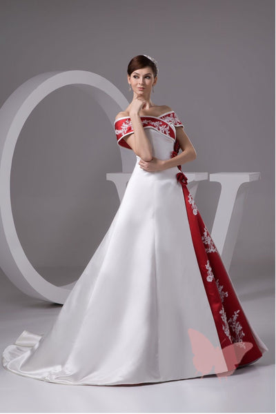 Red and White Long train Dress