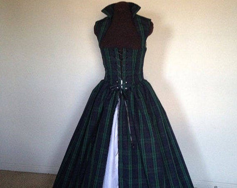 Blackwatch Stewart and Blue Tartan Plaid Renaissance Celtic Irish Scottish Renaissance Gown Dress