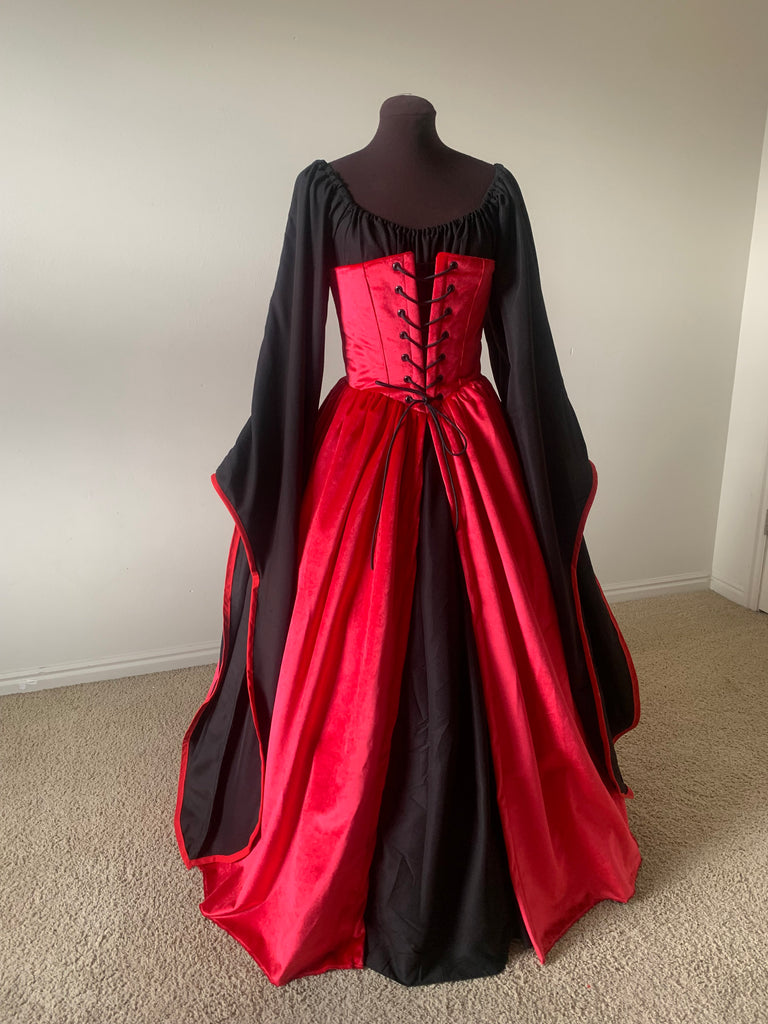 Red Velvet Corset Gown and Black Ritual Angel Chemise Fantasy Renaissa Mermaidcosplay Red Velvet Corset Gown and Black Ritual Angel Chemise Fantasy Renaissa Mermaidcosplay