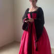 Red Velvet Corset Gown and Black Ritual Angel Chemise Fantasy Renaissance Over Gown Dress