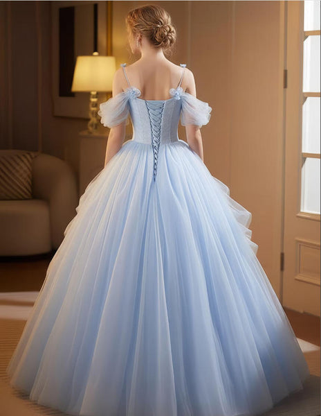 Princess Sky Blue Tulle Prom Dress,Fairy Dresses,Party Dress,Birthday Ball Gown,Girls Graduation Long Dress,Puffy Tulle Dress,Gifts For Her
