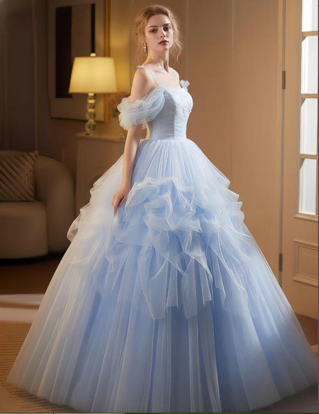 Princess Sky Blue Tulle Prom Dress,Fairy Dresses,Party Dress,Birthday Ball Gown,Girls Graduation Long Dress,Puffy Tulle Dress,Gifts For Her
