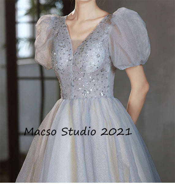 Silvery Luxury Dress Shiny Gown Annual Meeting Dress Evening Prom Party Dress Women Wedding Dress Prom Dress Graduation Dress Birthday Gown