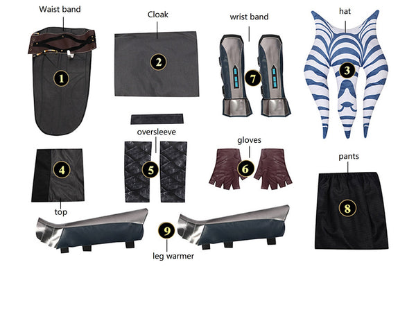 Cosplay Costume Black suit cape hat The Mandalorian Ahsoka Tano