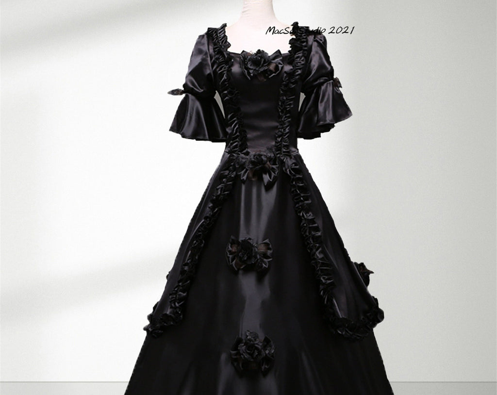 Vintage Medieval costume dress Black 18th Century dress Court Gown pri Mermaidcosplay Vintage Medieval costume dress Black 18th Century dress Court Gown pri Mermaidcosplay