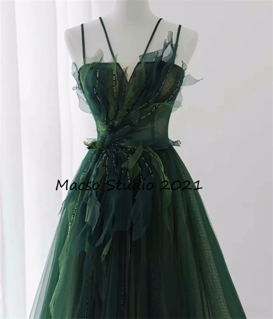 green emerald velvet dress Enchanted Forest Ruffle Dress main image 1