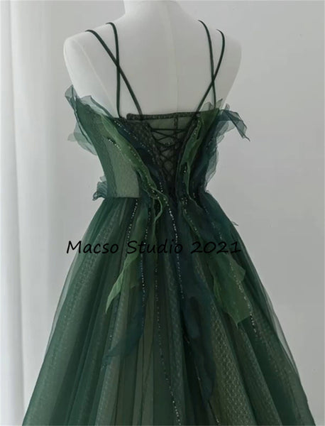 Vintage forest green floor length prom dress fairy Emerald Green Party Birthday Dress Beaded Green Prom Dress Senior Prom Dress Bridesmaid