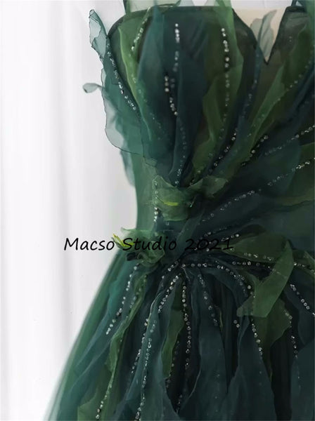 Vintage forest green floor length prom dress fairy Emerald Green Party Birthday Dress Beaded Green Prom Dress Senior Prom Dress Bridesmaid