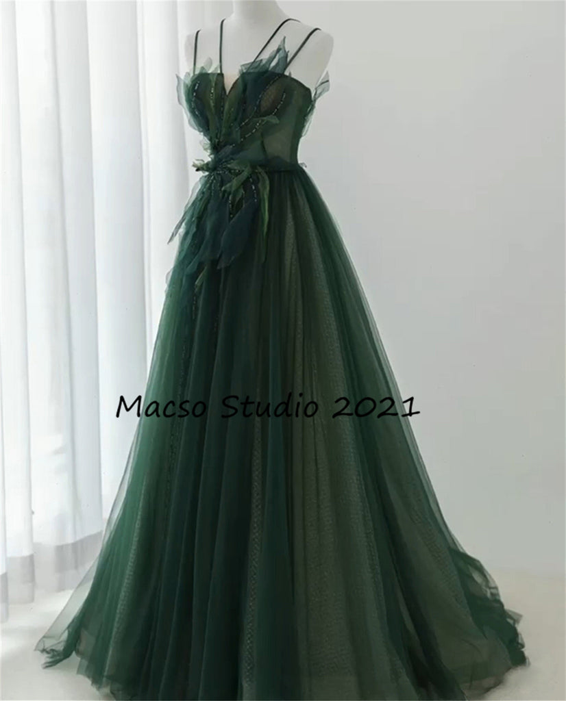 vintage green prom dress Vintage forest green floor length prom dress fairy Emerald Green Party –  Mermaidcosplay