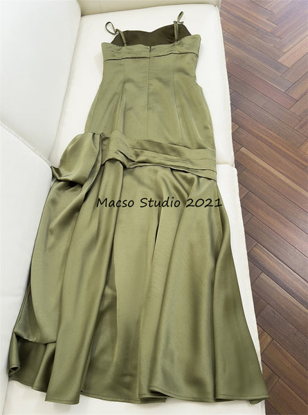 Vintage green satin dress Mermaid prom dress daily dress Party Birthday Dress women lolita Dress Bridesmaid Dress